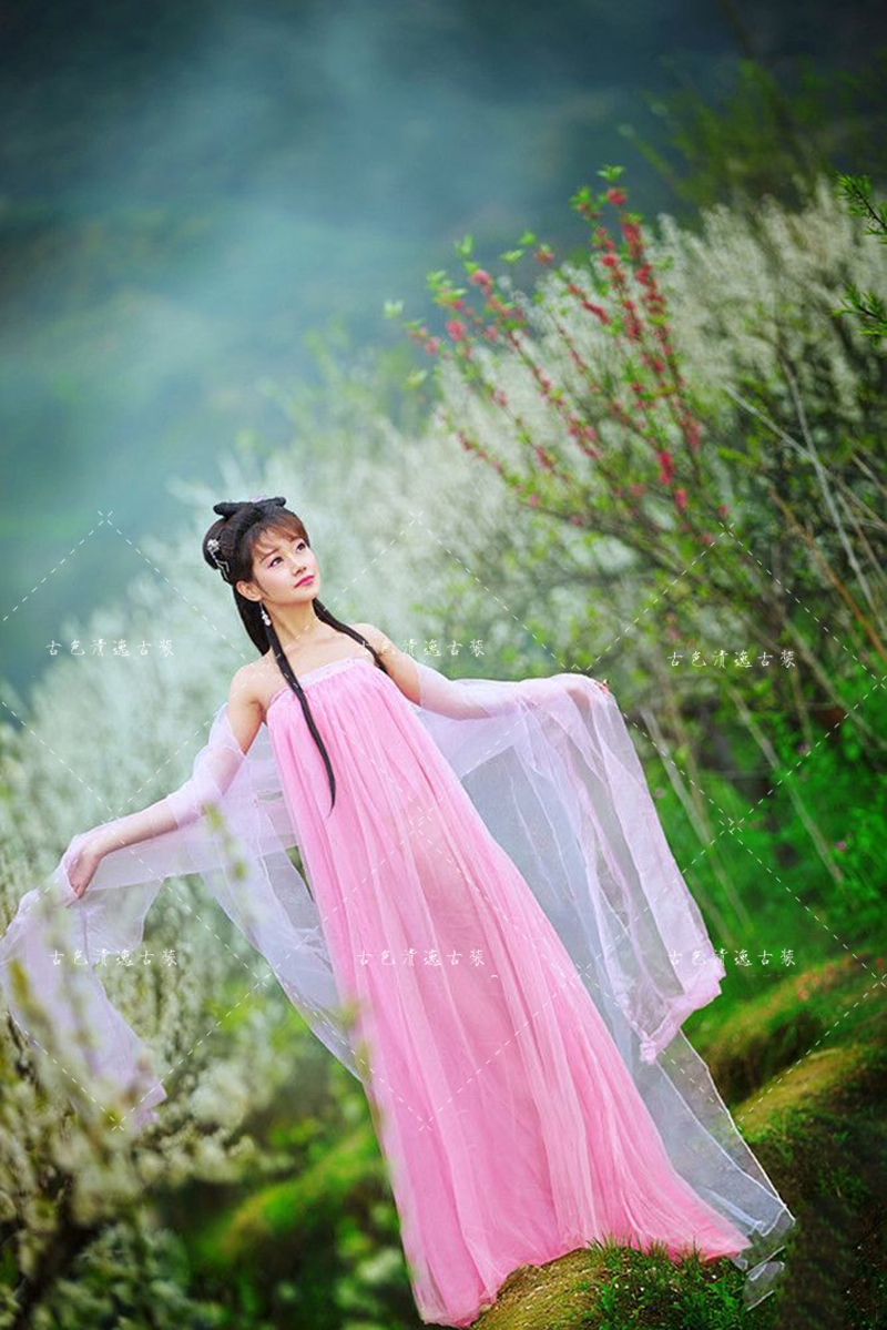 性感古装汉服cos大唐华丽贵妃服装仙女公主摄影写真粉色齐胸襦裙