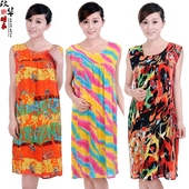 棉绸中老年睡衣女夏人造纯棉睡裙绵绸睡衣加肥大码 孕妇家居服 无袖