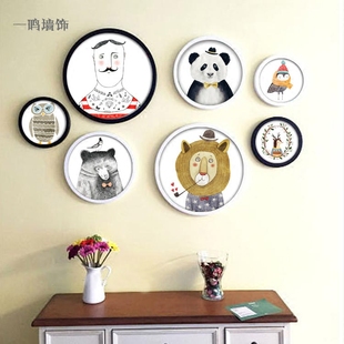 小清新装饰画儿童房宜家圆形挂画卧室床头墙面壁画简约北欧有框画