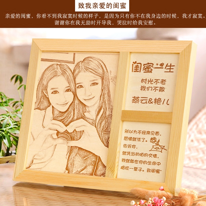查看淘宝diy生日礼物送女生闺蜜女友朋友男友木刻画定制照片创意礼品
