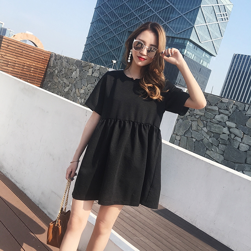连衣裙娃娃裙韩版短袖小黑裙夏季后背蝴蝶结短裙黑色