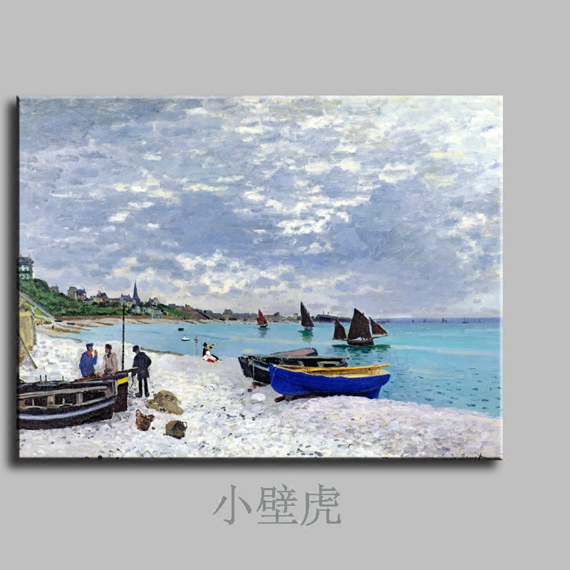 海边渔船莫奈油画 餐厅风景壁画酒店无框挂画 客厅卧室现代装饰画