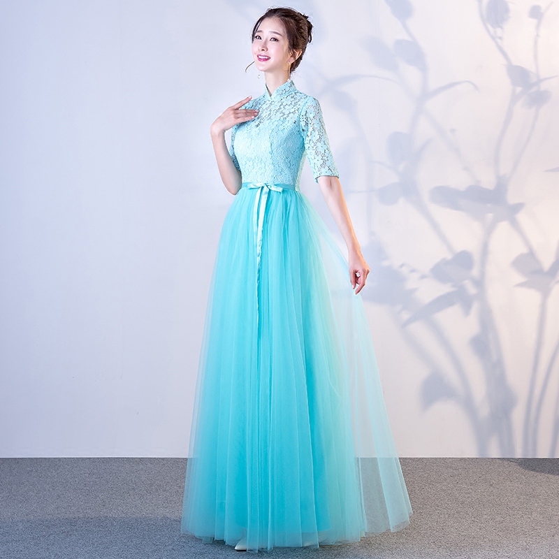 合唱团演出服女现代学生舞台表演服装立领长款成人大合唱礼服长裙