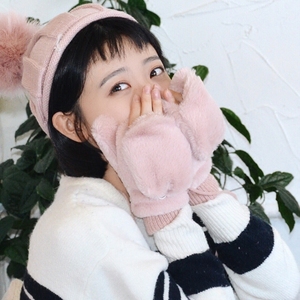 韩版毛绒触屏翻盖手套