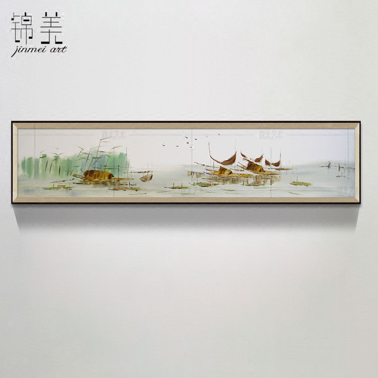 新中式酒店装饰油画纯手绘有框挂画沙发背景床头横幅壁画抽象水乡