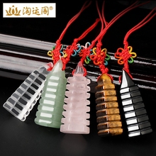 开光天然黑曜石白水晶文昌塔吊坠钥匙扣挂件九层助学业佛塔摆件