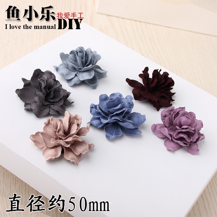 韩国绒麂皮料牡丹花 多层山茶花玫瑰花发饰品DIY材料手工饰品配件