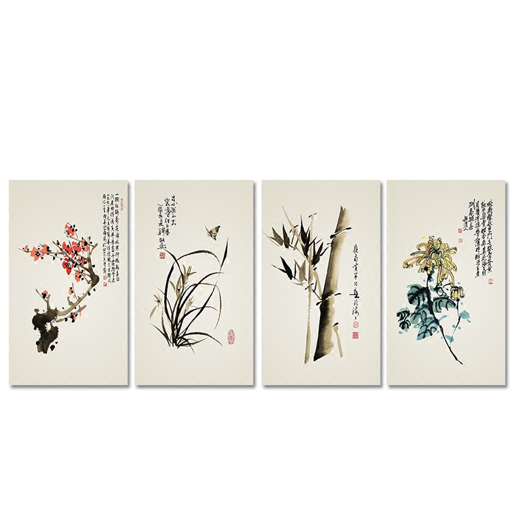 新中式国画 梅兰竹菊现代 客厅挂画油画布喷绘打印装饰画画芯定制