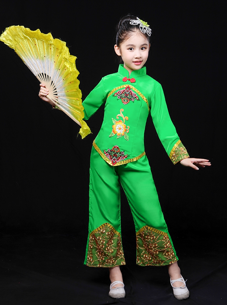 六一新款儿童演出服装女童喜庆民族舞秧歌舞表演服元旦幼儿秧歌服