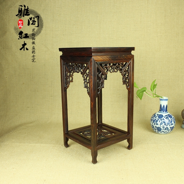 红酸枝木雕小花架红木盆景玉器瓷器摆件石头装饰底座展示木底座