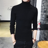 男士竖条紧身高领毛衣黑色两翻领针织衫秋冬保暖打底衫修身潮男装