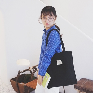 黑色帆布单肩斜挎包 布包 购物袋