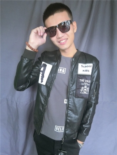 精神社会小伙立领皮夹克秋季男士青年时尚修身