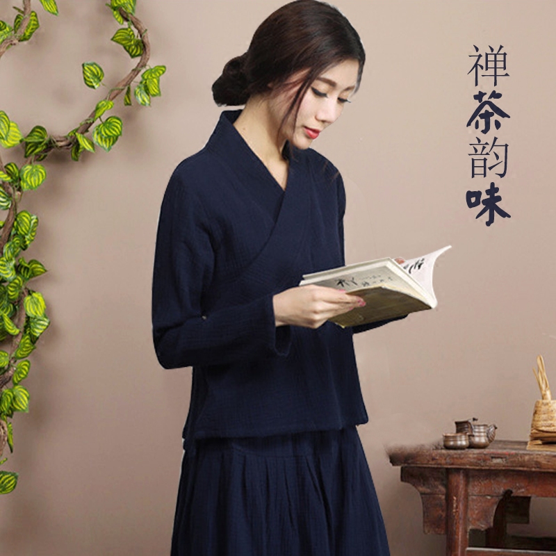 茶服女棉麻复古禅意中国风中式女装宽松茶艺师服装女2017春装新款