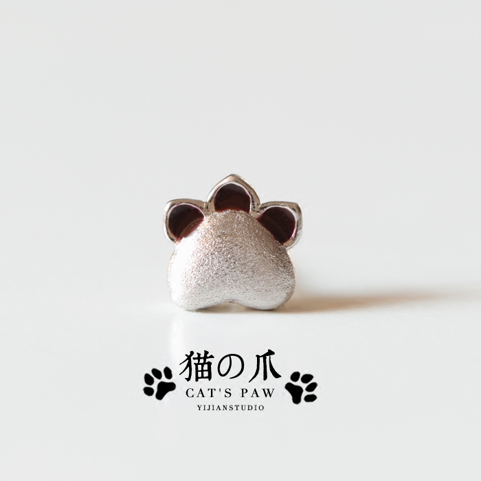 s925纯银耳饰小猫咪原创设计创意手工猫爪甜美可爱动物学生耳钉女