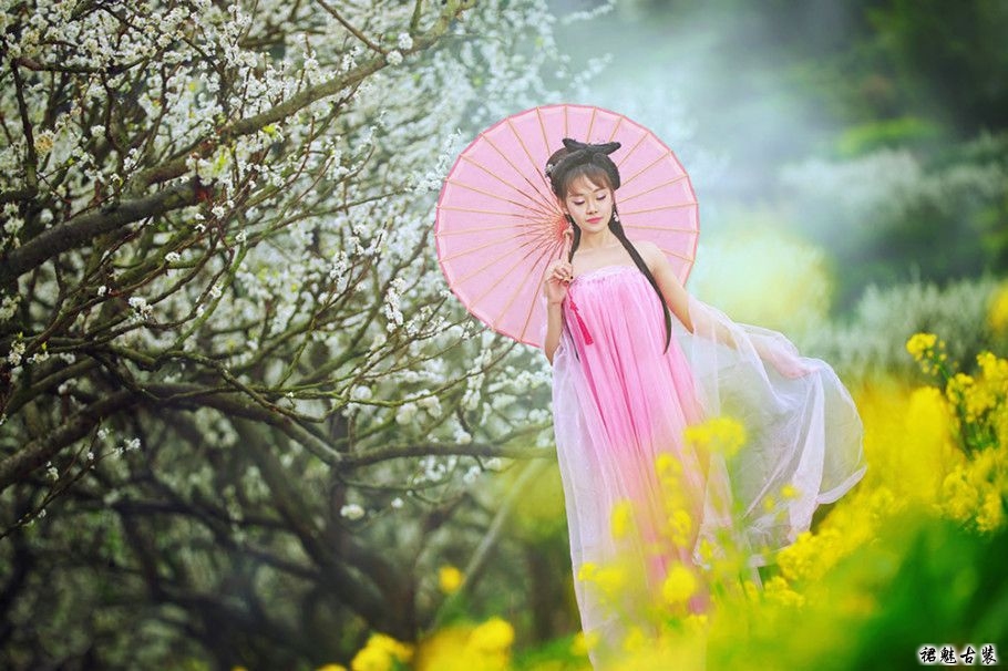 性感古装汉服cos大唐华丽贵妃服装仙女公主摄影写真粉色齐胸襦裙