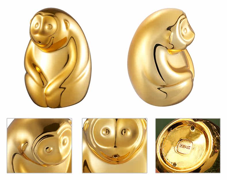 阿憨汝窑猴子茶宠生肖猴陶瓷镀金色茶玩精品茶道摆件