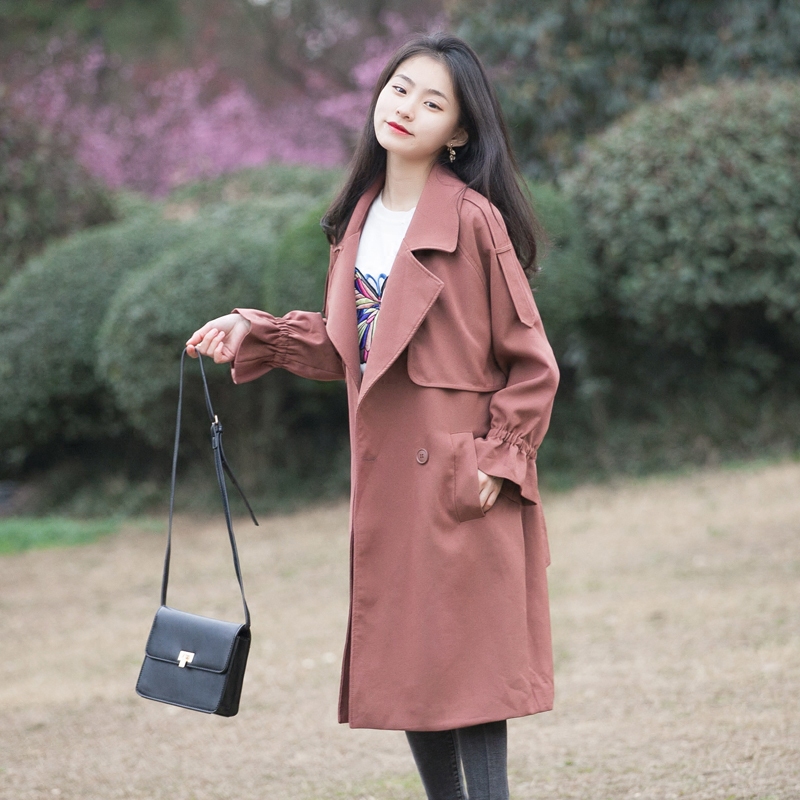 韩国风衣女修身韩版外套女式风衣中长款 潮