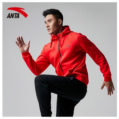 安踏男装运动服2019春季新款官网正品吸汗防风针织连帽外套夹克衫