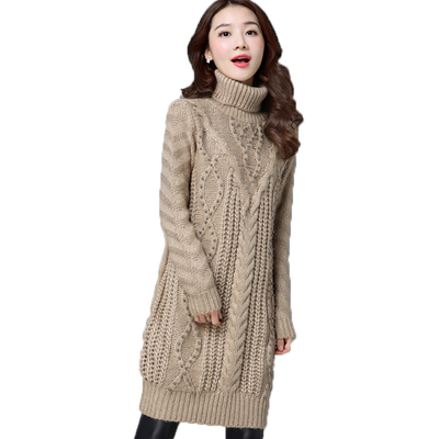 高领毛衣加厚女冬中长款翻领粗线毛衣女套头宽松韩版2017秋冬新款