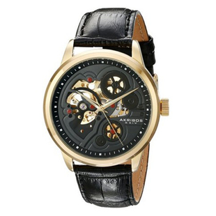 阿克波斯二十四男子ak538yg机械骨架皮革表带的手表