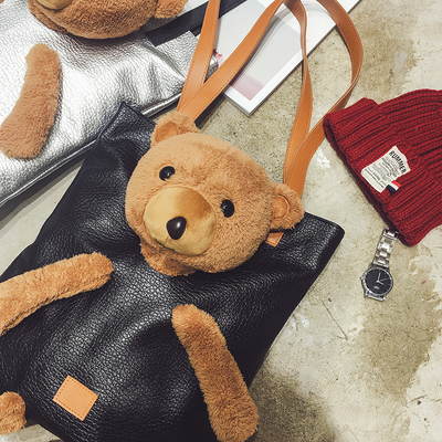 小熊单肩包2017冬季新款休闲毛绒手提包可爱卡通大容量女士包包潮