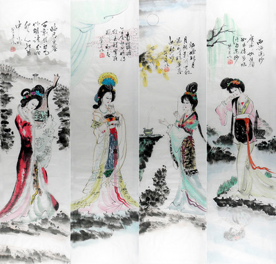 伊漓画廊 四尺条屏 人物 国画字画 100%纯手工收藏 真迹 全荣飞