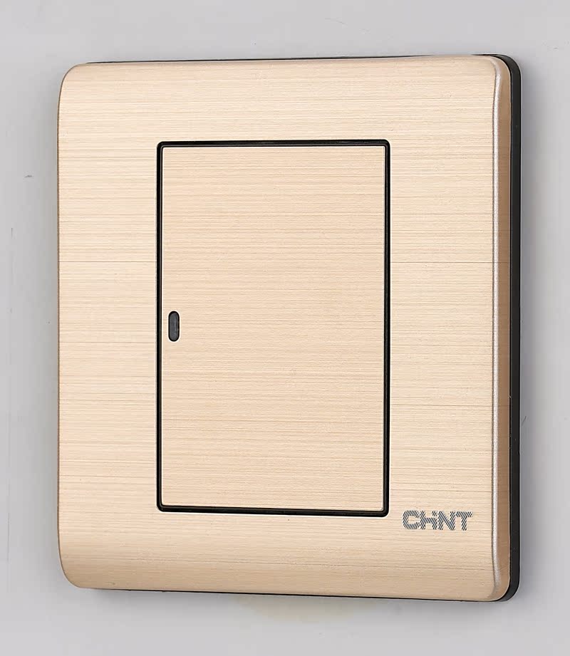 正泰纯平自复位开关插座金属拉丝一开双控 6s香槟金色单开led指示