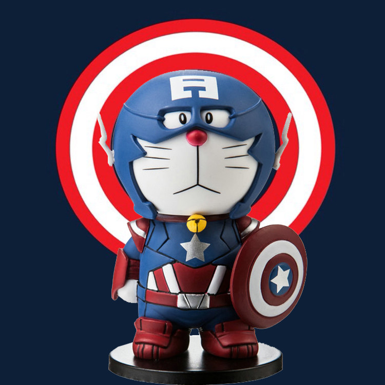 创意卡通复仇者美国队长哆啦a梦公仔手办可爱叮当机器猫汽车摆件
