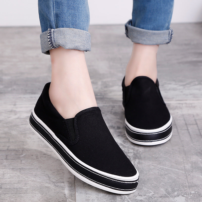 天天特价17全黑韩版一脚蹬帆布鞋女软底舒适浅口乐福学生平底懒人