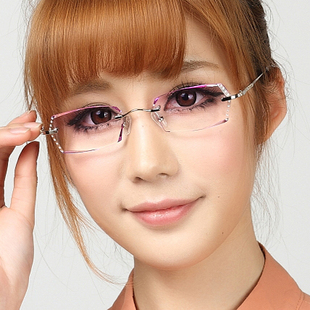 玛斯克妮 女款近视眼镜 钻石切边眼镜 无框 镶钻眼镜架 含镜片002