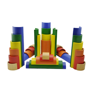 德国beleduc贝乐多彩色竹片积木3-5岁儿童颜色形状识别创意玩具