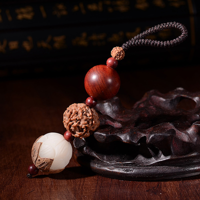 星华居车钥匙扣菩提子根挂件桃木莲花金刚星月貔貅牛骨男女士情侣