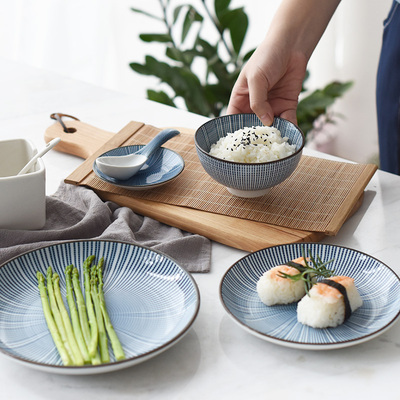 半房杂货和风陶瓷一人食餐具套装釉下彩日式饭碗牛排盘子菜盘碟子