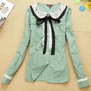 韩版mu依恋专柜正品2016春装女装 长袖纯棉清新衬衫学生格子衬衣