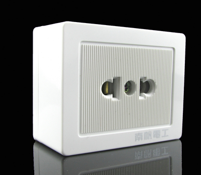 2孔明装纯铜芯小插座一位移动电源插白色10a 二极插座2圆孔两扁脚