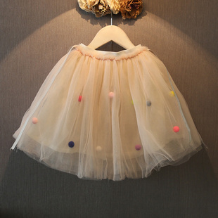 春夏新品童装裙子女童半身裙儿童短裙彩球装饰纱裙内里纯棉百搭款