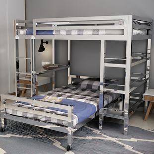 304不锈钢床双层床上下铺床带书架学生员工宿舍床0甲醛环保可定制