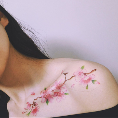 性感胸口纹身贴防水女持久韩国英文锁骨对肩飞燕仿真刺青樱花一套