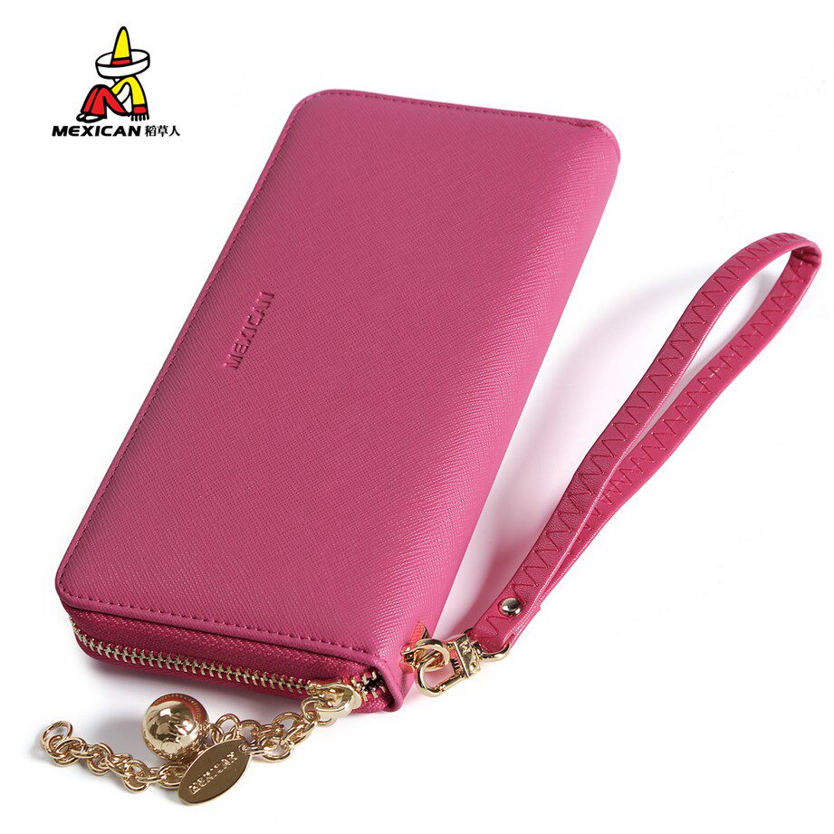 稻草人女长款钱包2017新款女士钱夹小清新韩潮真皮薄正品牛皮皮夹