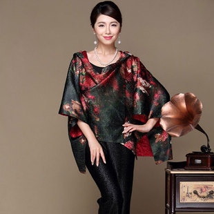 中年女蝙蝠袖唐装宴会礼服胖妈妈装斗篷披肩外套短款宽松加肥加大