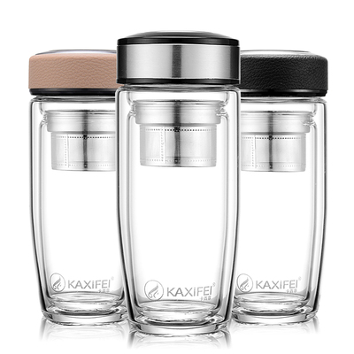 卡西菲透明双层玻璃保温杯男女商务办公大号便携车载耐热泡茶过滤