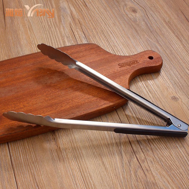 雅焙304不锈钢食品夹子手柄防烫烧烤夹厨房取菜夹不锈钢加厚加长