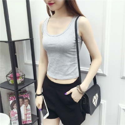 夏新款棉半身瑜伽运动修身吊带小背心女条纹内搭打底短款露脐抹胸