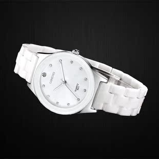 正品陶瓷手表女白色韩版学生防水石英表水钻简约休闲情侣表时尚男
