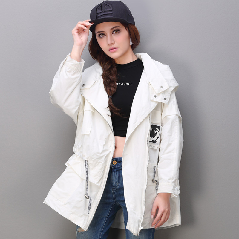 2016韩国sun正品新款中长款半袖收腰风衣宽松大码白色外套薄款潮