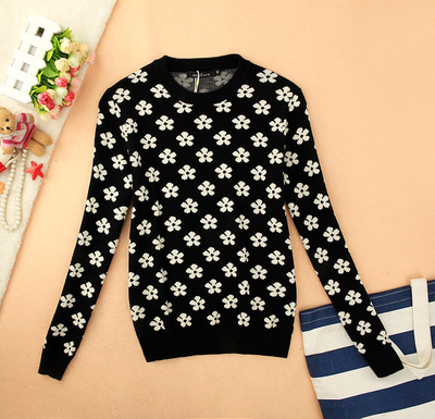 [首件减10] 春秋新款女装韩版中等厚度八角华勾花毛衣女学生少女套头