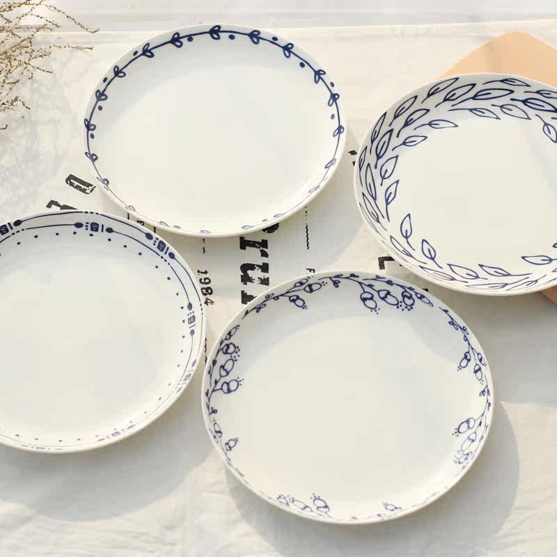 北欧陶瓷盘子 清新简约创意菜盘 家用骨瓷8寸平盘 日式碟子圆盘