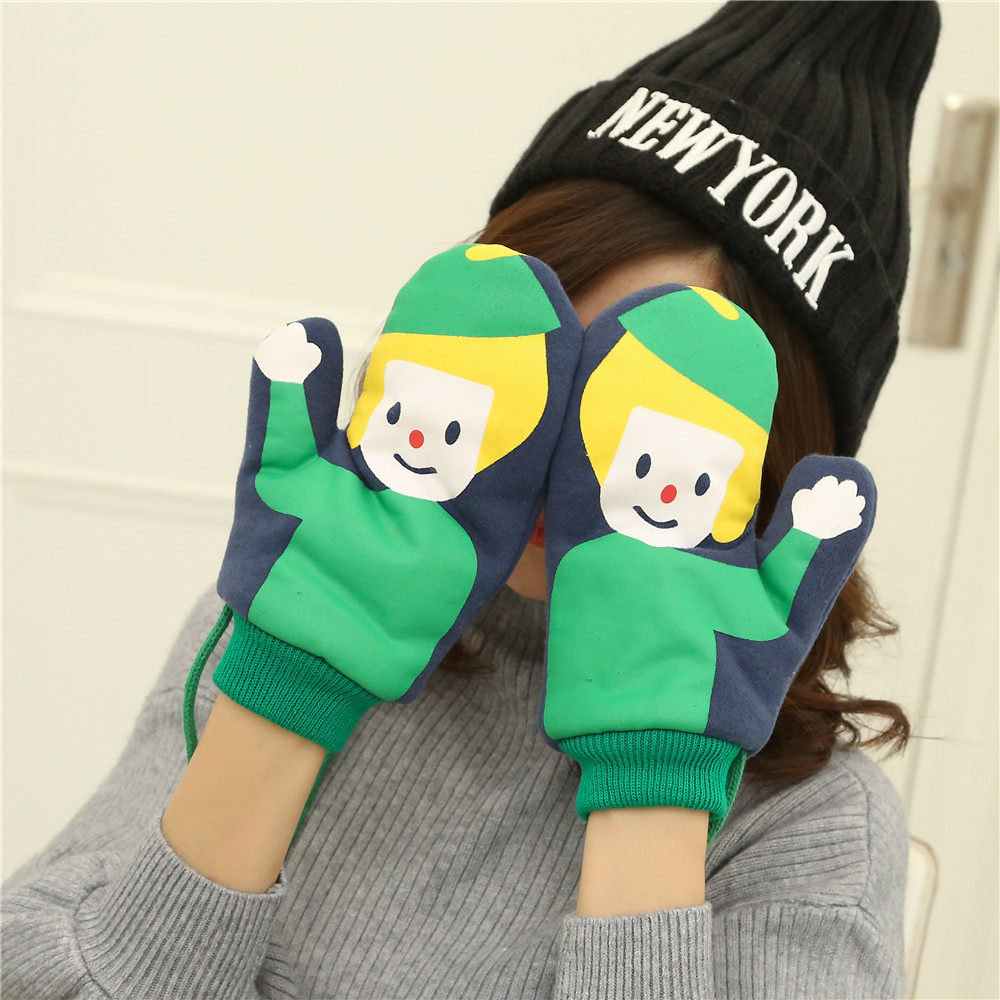 冬季时尚韩版毛线手套男女士可爱卡通触屏针织加厚保暖全五指手套
