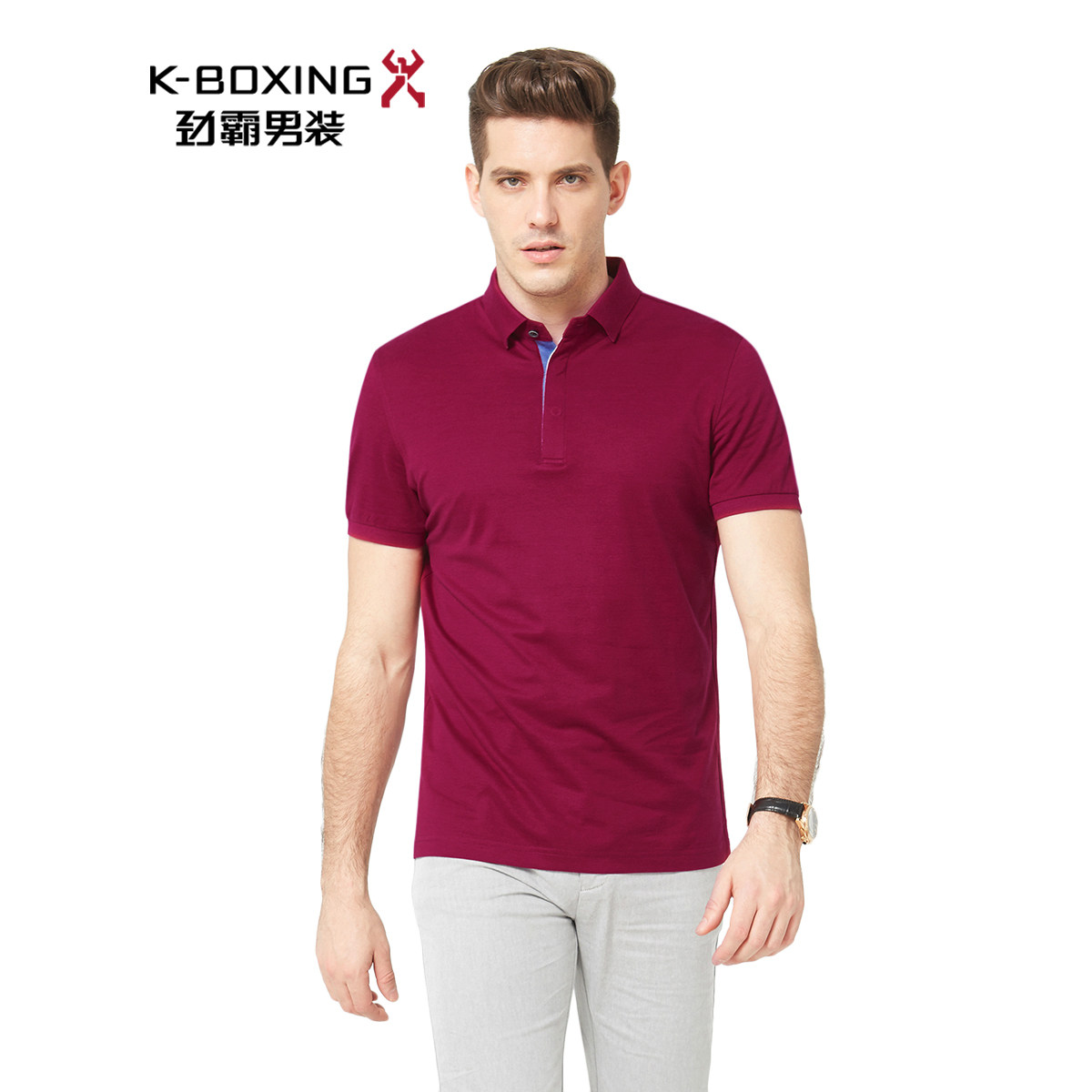 劲霸男装专柜正品 商务休闲翻领撞色体恤纯棉男士短袖t恤夏季新款